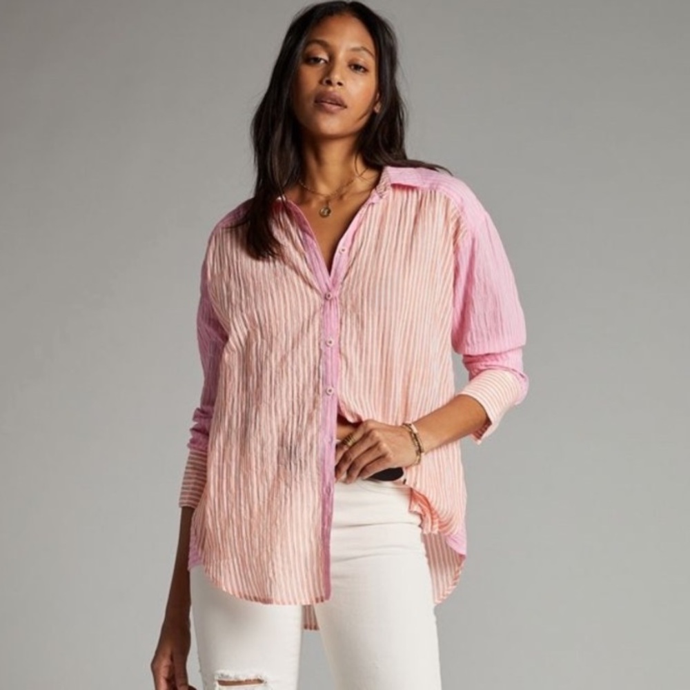 Anthropologie Maeve Katie Two Toned Button Down Blouse